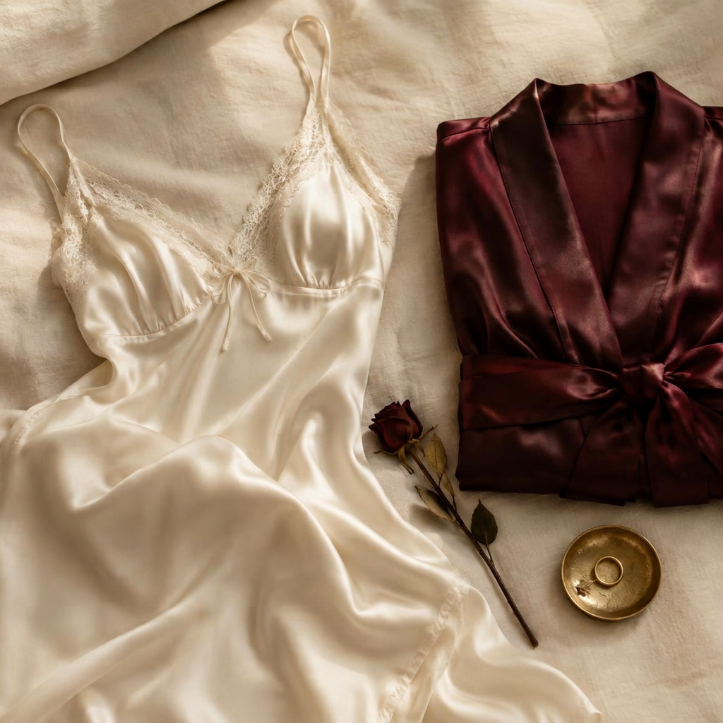 Silk sleepwear in warm light